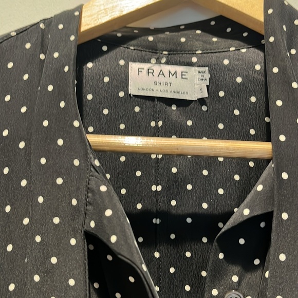 EUC - Frame polkadot shirtdress. Size small. Never worn. Front slits. Tie neck. - Picture 3 of 5